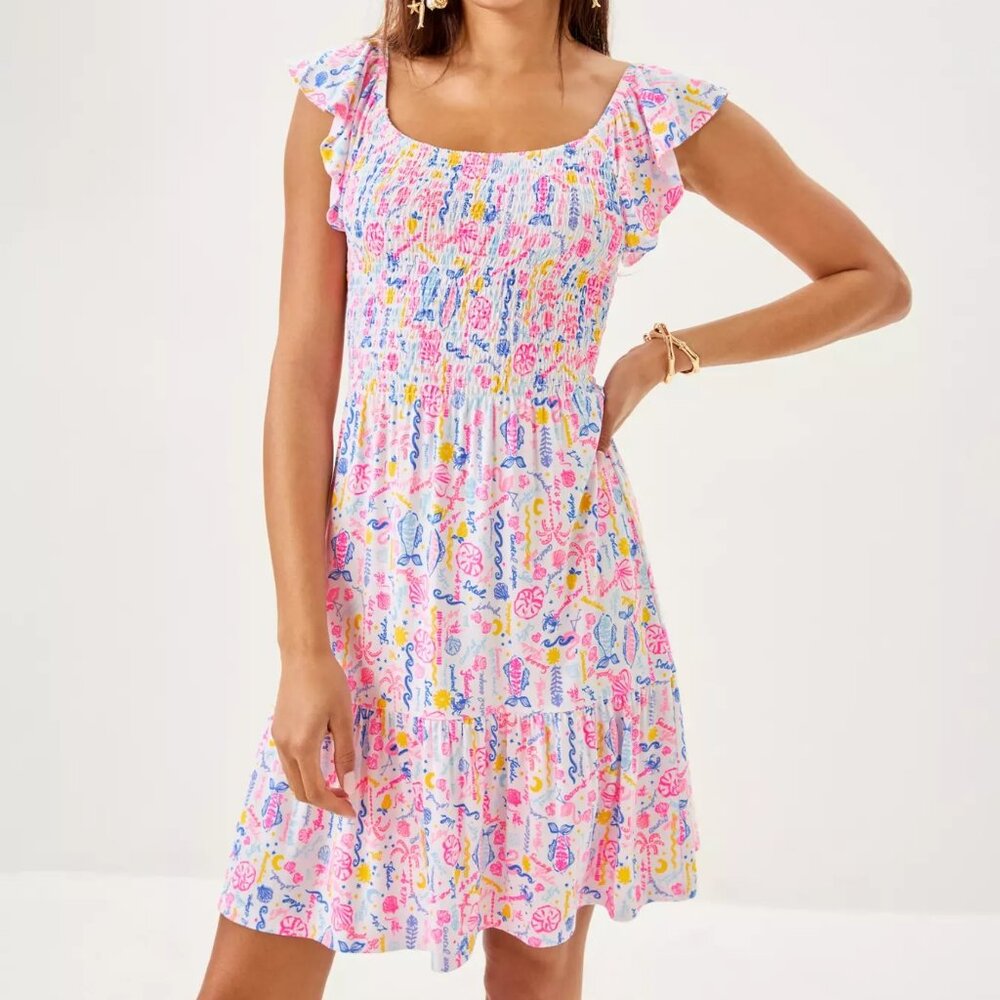 Lilly Pulitzer Jilly Smocked Dress in Summer Serenade Size Large NWT